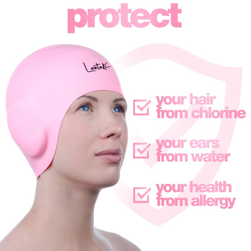 Lahtak 3D Silicone Swim Cap with Ear Protection - Seamless Comfortable Fit for Adults & Youth - Helps Keep Hair Dry - Waterproof Swimming Cap for Men & Women for Pool or Training - Image 3